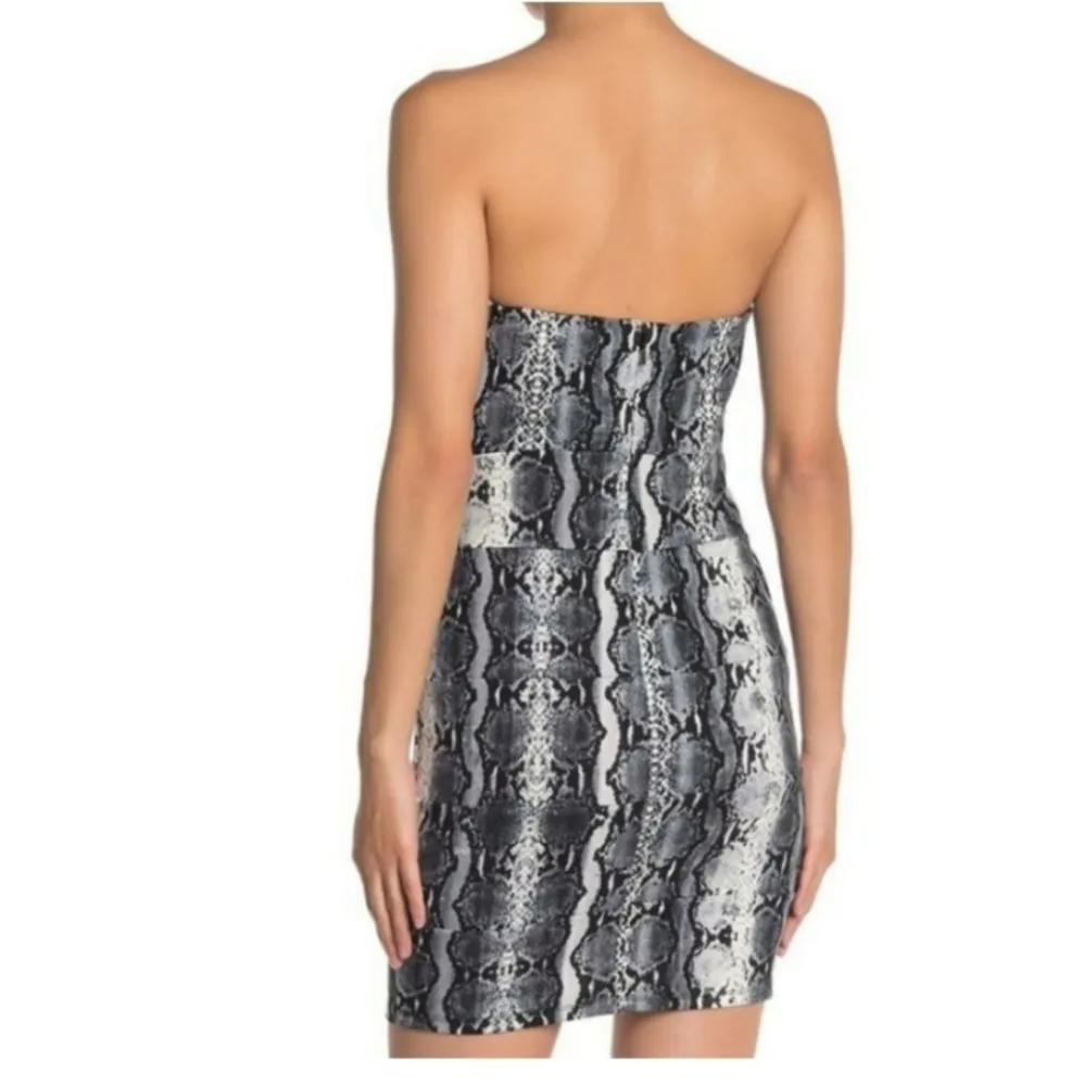 Jump Apparel Women's Large Strapless Bodycon Stretch Mini Dress Gray Print Zip - Image 3