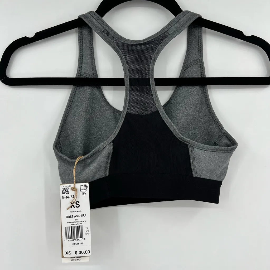🆕 NWT Adidas Don’t Rest Sports Bra Racerback Mesh Sheer Stretch Grey Black XS - Image 6