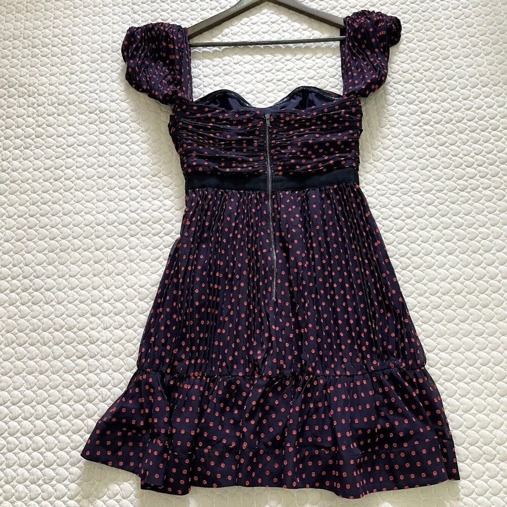 NWOT Self Portrait Plumetis Black & Red Polka Dot Mini Dress US 6 - Image 11