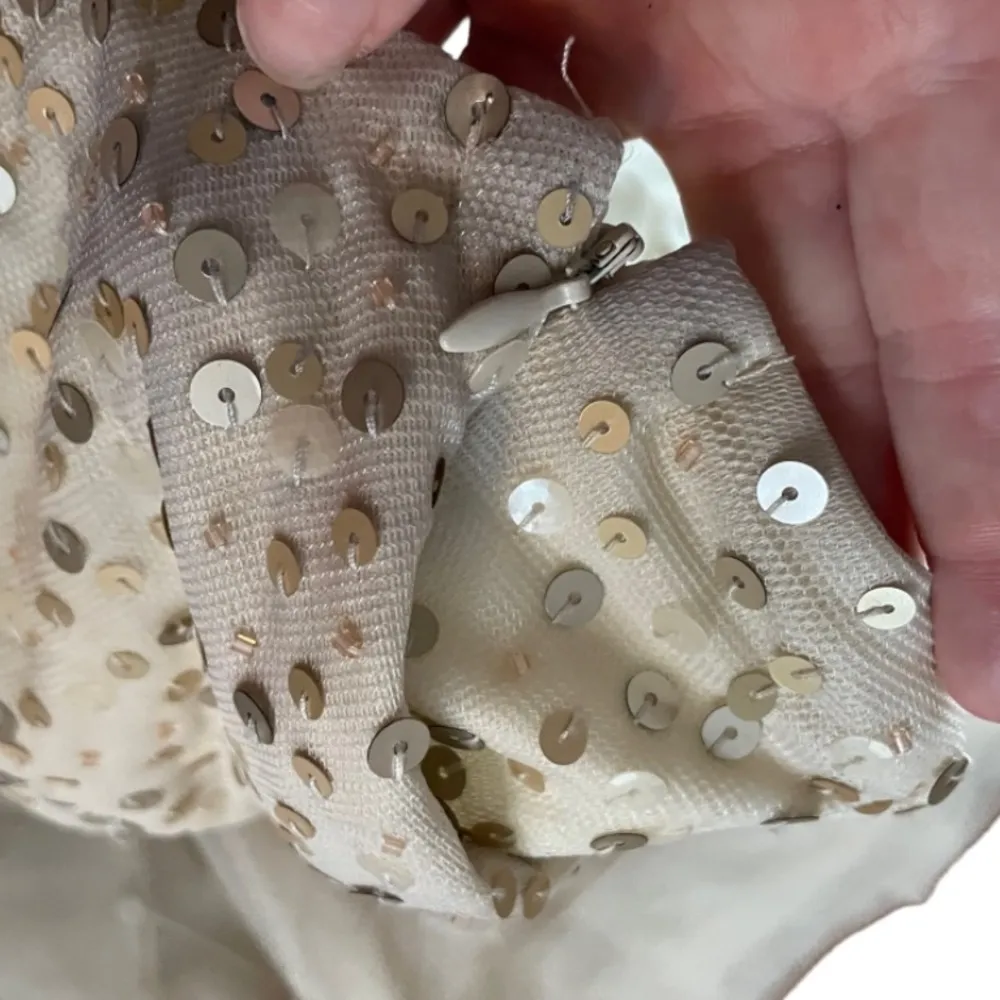 Mini Sleeveless Cream Sequin Dress Large D - Image 3