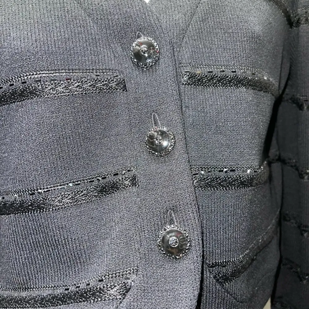 Evening by Marie Gray Black Button Down Cardigan w/Sequins & Embroidery - Image 7