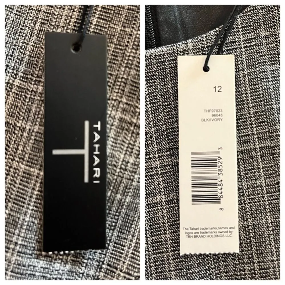 Tahari NEW Dress Sheath Ruffle Midi Hem Short Sleeve Gray Plaid Women’s Size 8 - Image 10