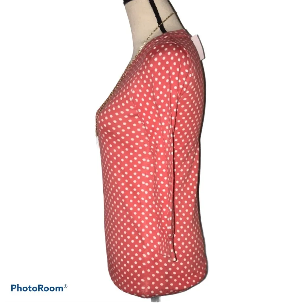 J. Crew Factory size XXS light weight cotton sweater coral with white polka dots - Image 2