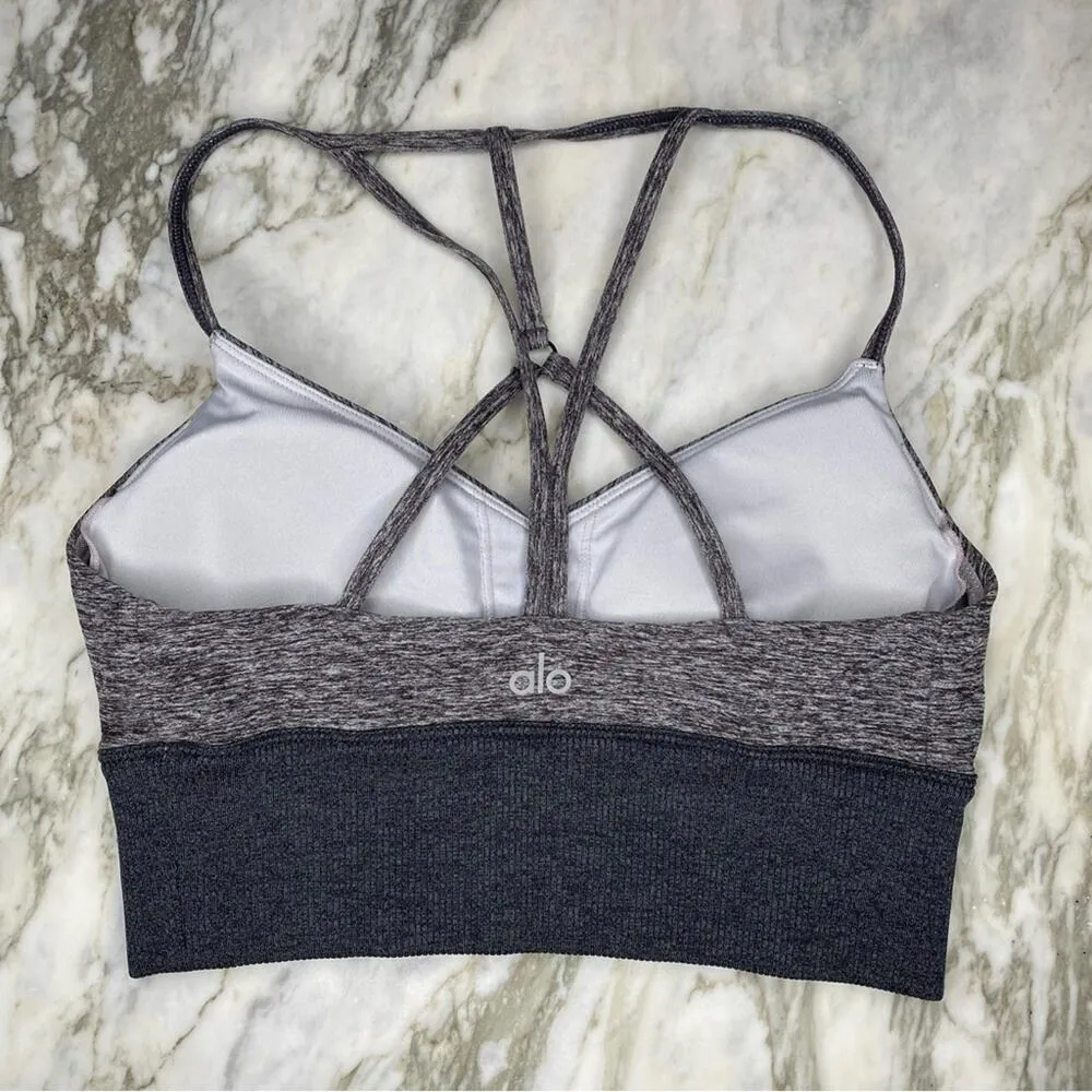 ALO YOGA Womens Longline Strappy Back Triangle Sports Bra Grey Heather XS - Image 2