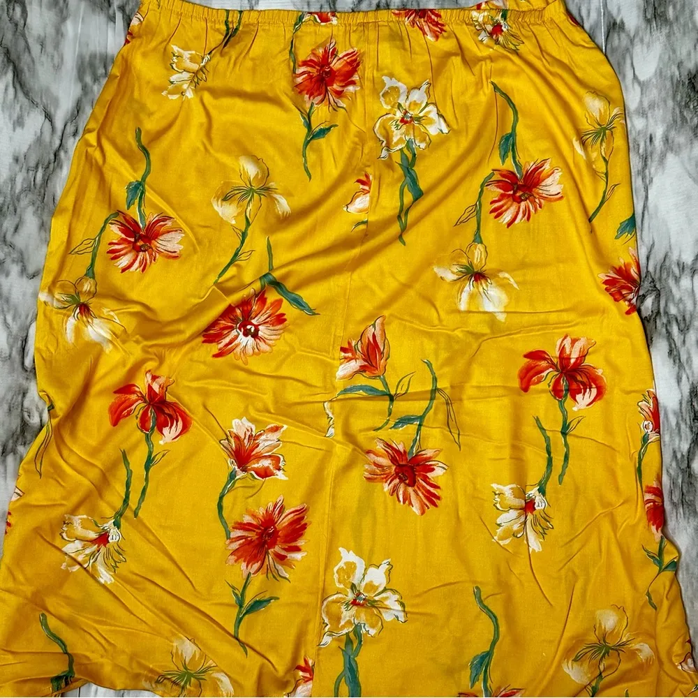 Vintage Vibrant Floral Yellow Maxi Skirt 80s 90s Made in USA Flowercore Flowy Size 26 - Image 5
