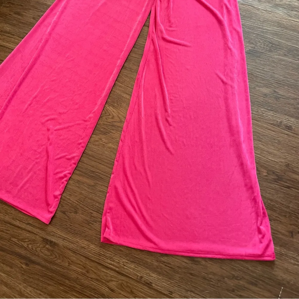 Y2K Pink Shimmer Barbie Flare Trouser Pull On Pants Wide Leg Flare Sz S/M Size M - Image 11