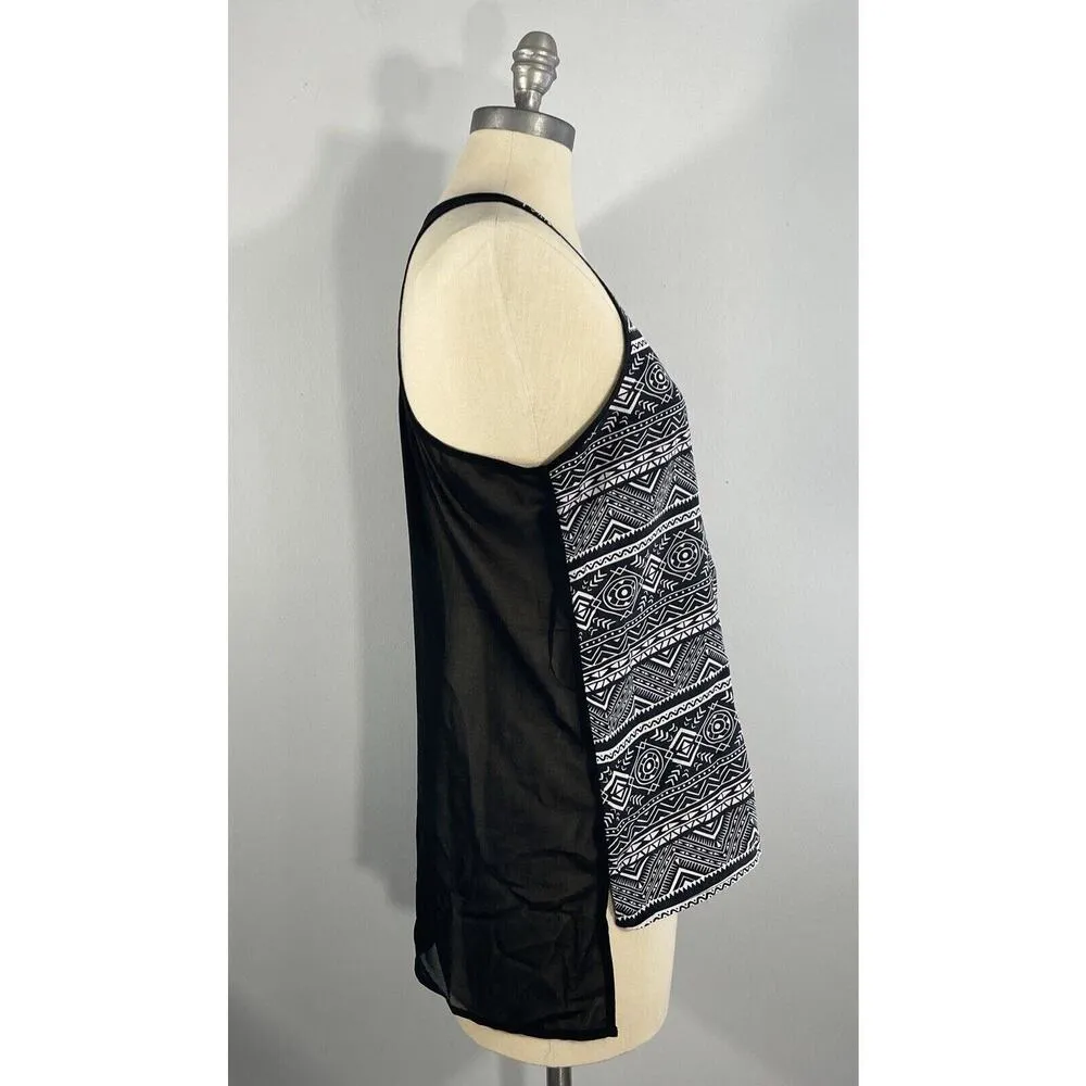 Bebe 2B High Low Aztec Print Racerback Tank Top Womens Size M Sheer Back - Image 2