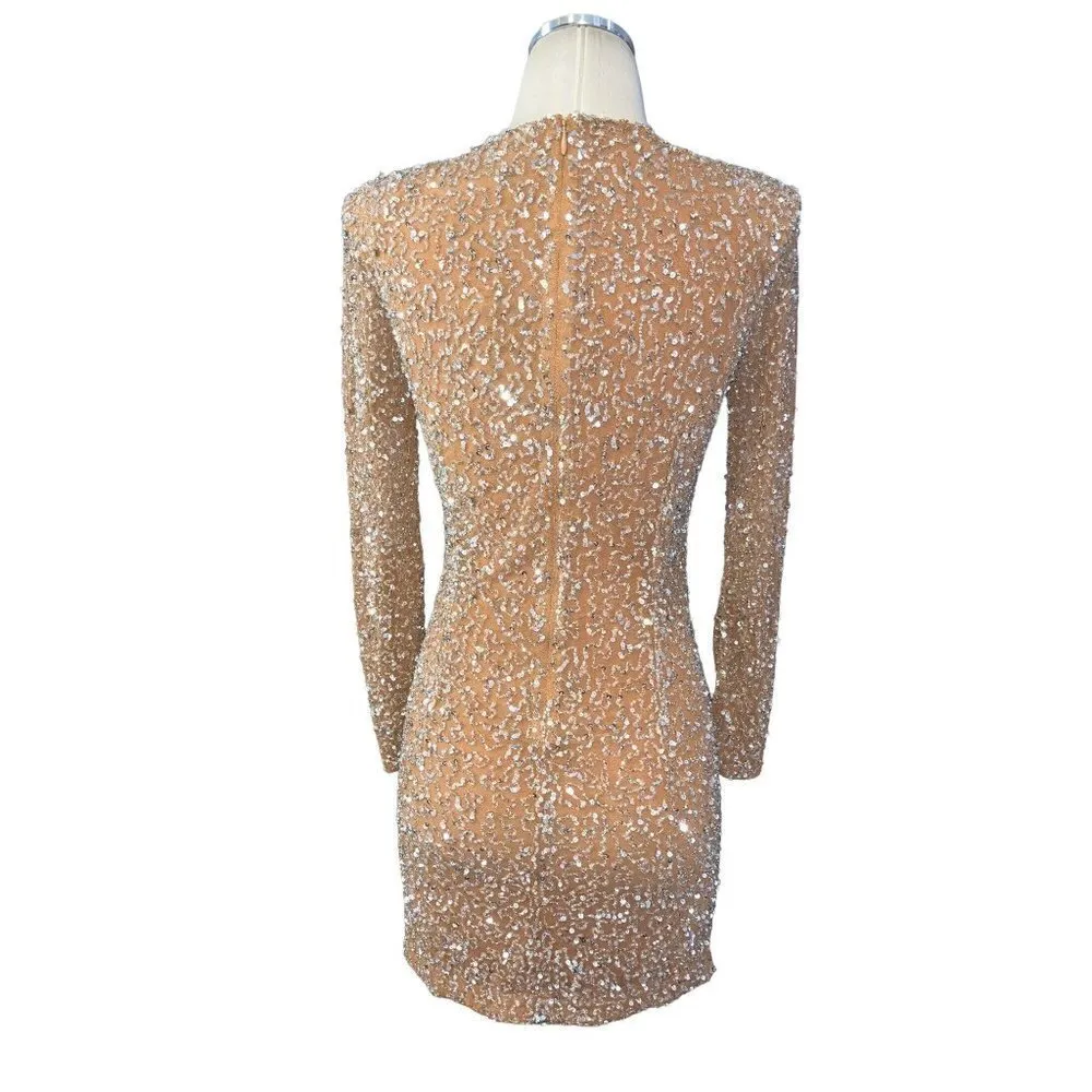 Retrofete Pamela Sequin Dress In Silver & Nude Womens New XSmall Womens MIni Tan Size XS - Image 7