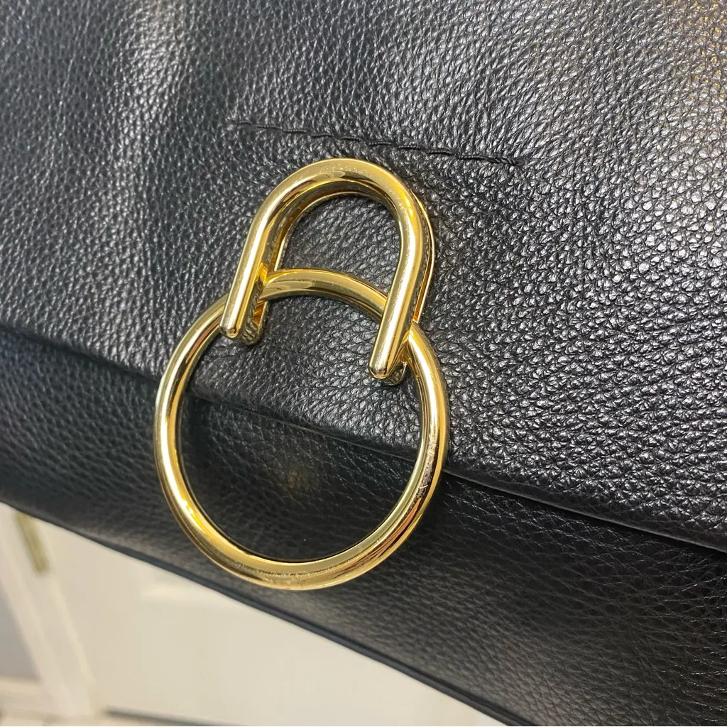 Vince Camuto black pebbled leather crossbody purse flap front bag gold hardware - Image 4