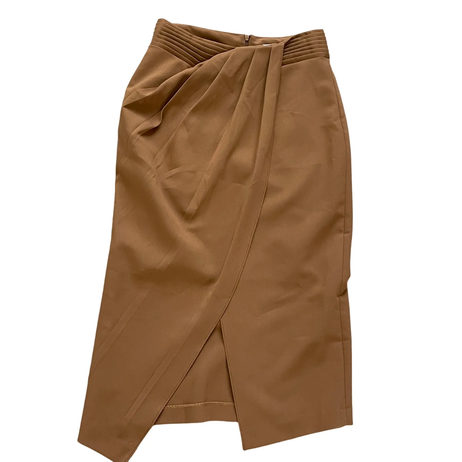 Modelivree Faux Wrap Midi Skirt Caramel Brown Size Large - Image 2