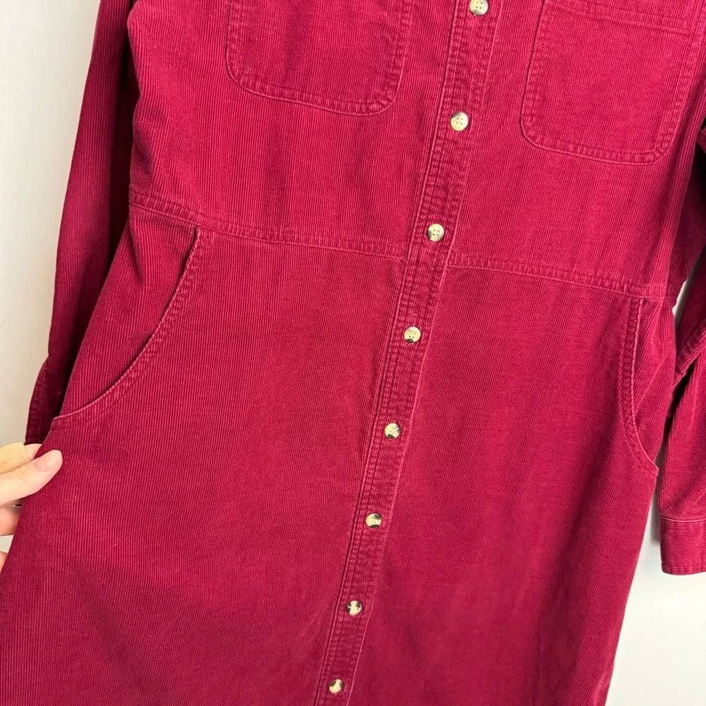 Vintage 90s FADS Corduroy Shirt Dress Sz 14 Red Button Front Long Sleeves - Image 6