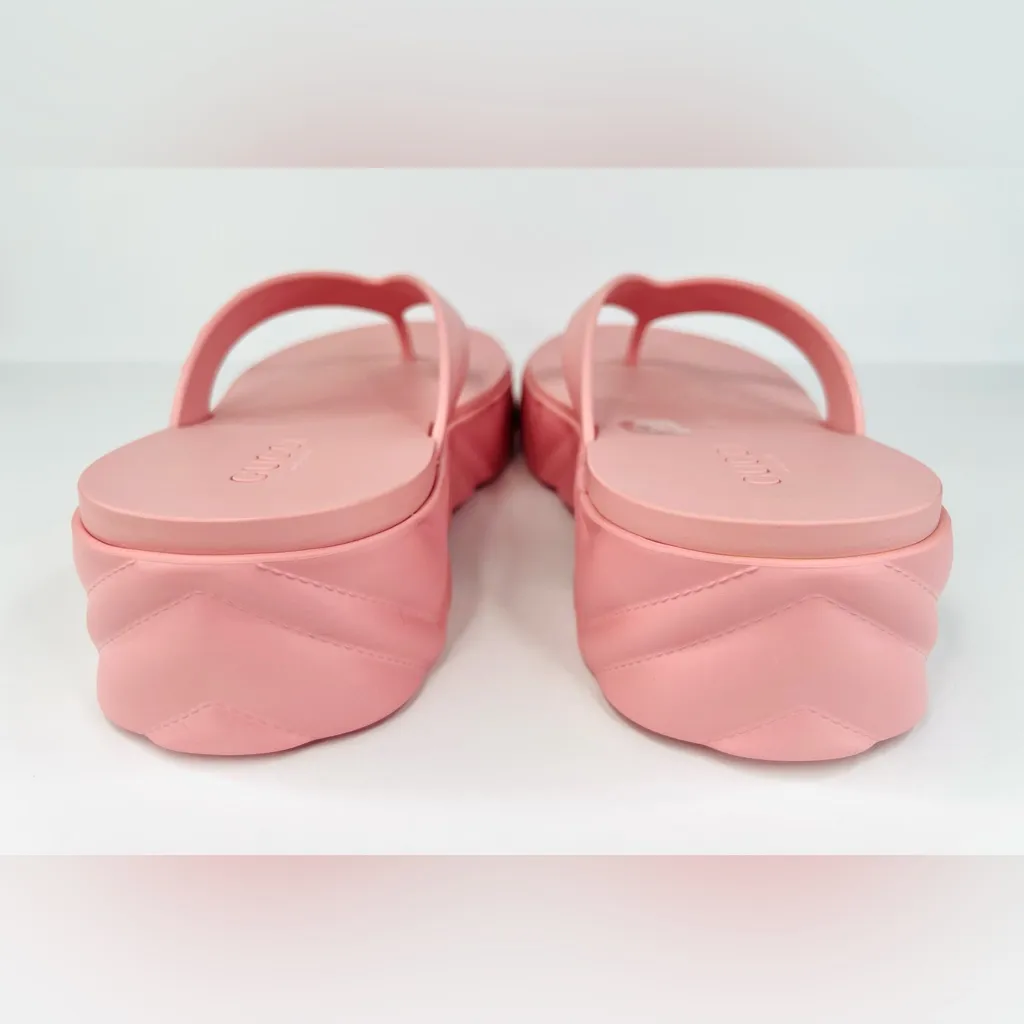 Gucci Platform Thong Pink Rubber Women Logo Chevron Comfort Sandals Size EU 39 - Image 5