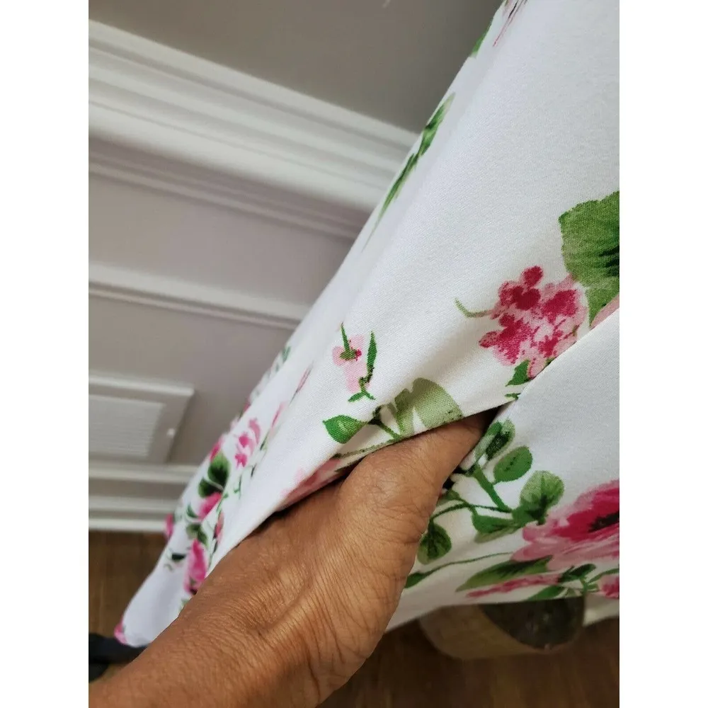 Acting Pro Women White Floral Polyester RoundNeck Sleeveless Knee Length Dress S - Image 6