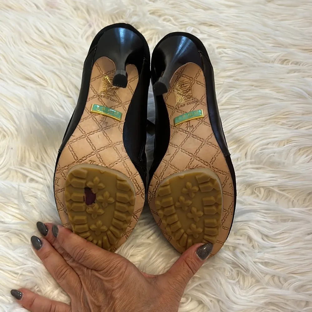 L.A.M.B. Black Suede Leather Peep Toe Pumps - Image 7