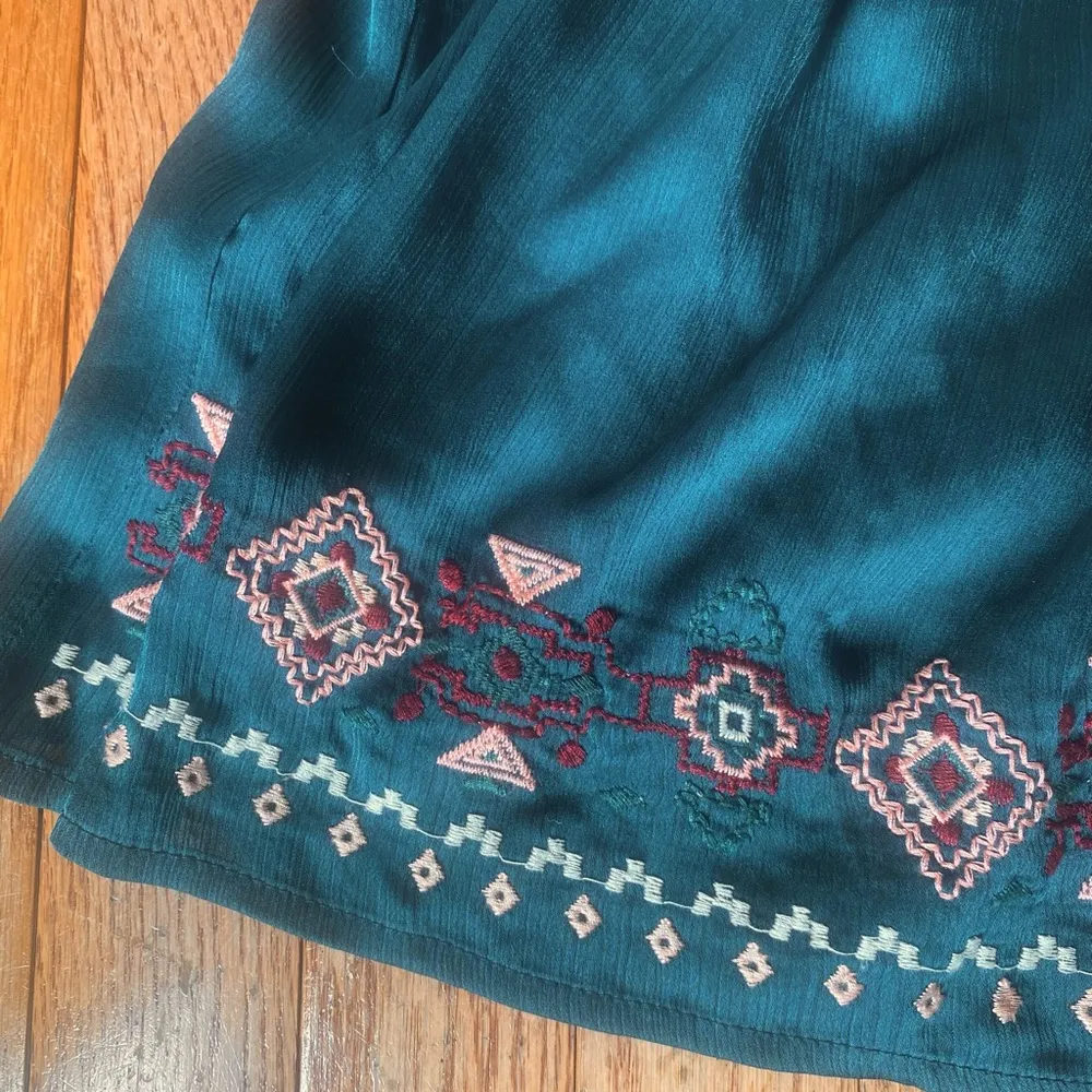 teal green silk bow tassel flowy tank top - Image 5