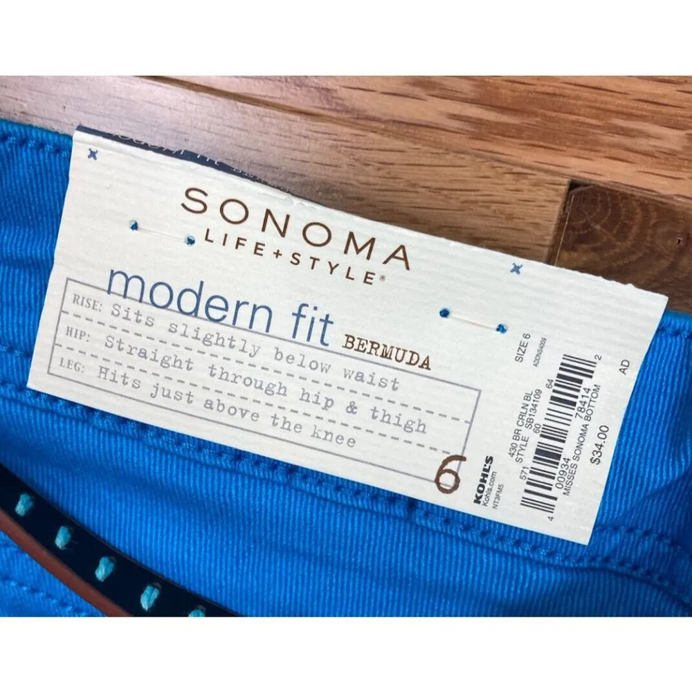 New Sonoma Life + Style Modern Fit Bermuda Shorts Womens 6 Turquoise Blue Casual - Image 5