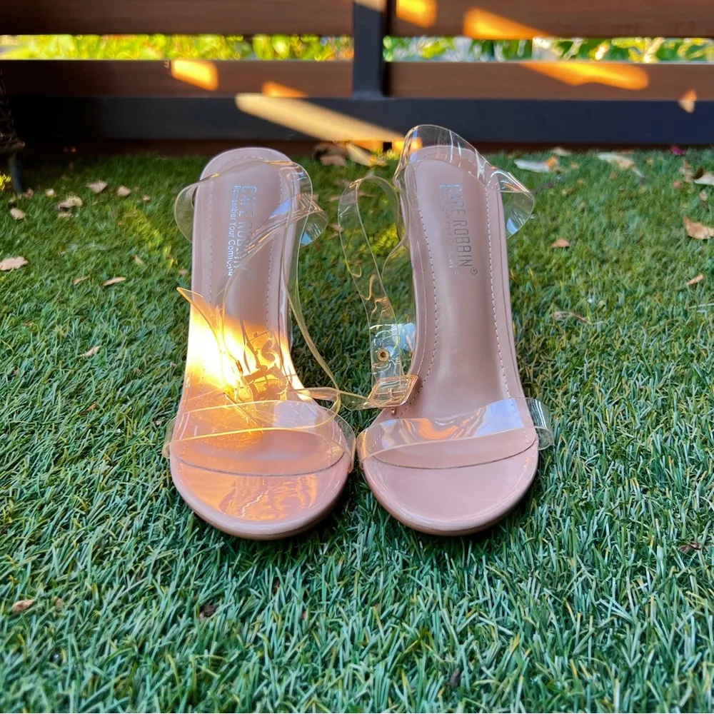 NWOT Cape Robbin Maria-2 Clear Nude Chunky
Block High Heels Open Toes, Size 6 - Image 3