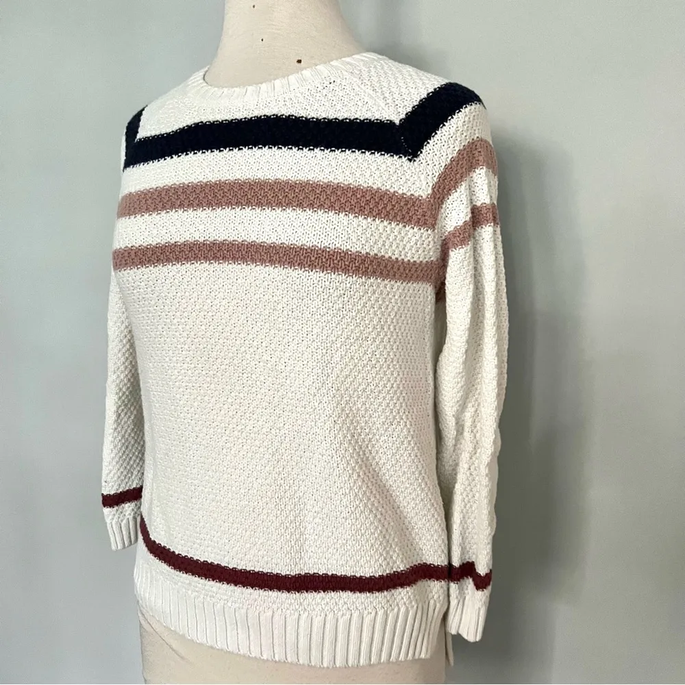 Olive & Oak White Blush Navy Blue Striped Knit Pullover Sweater Size S - Image 3