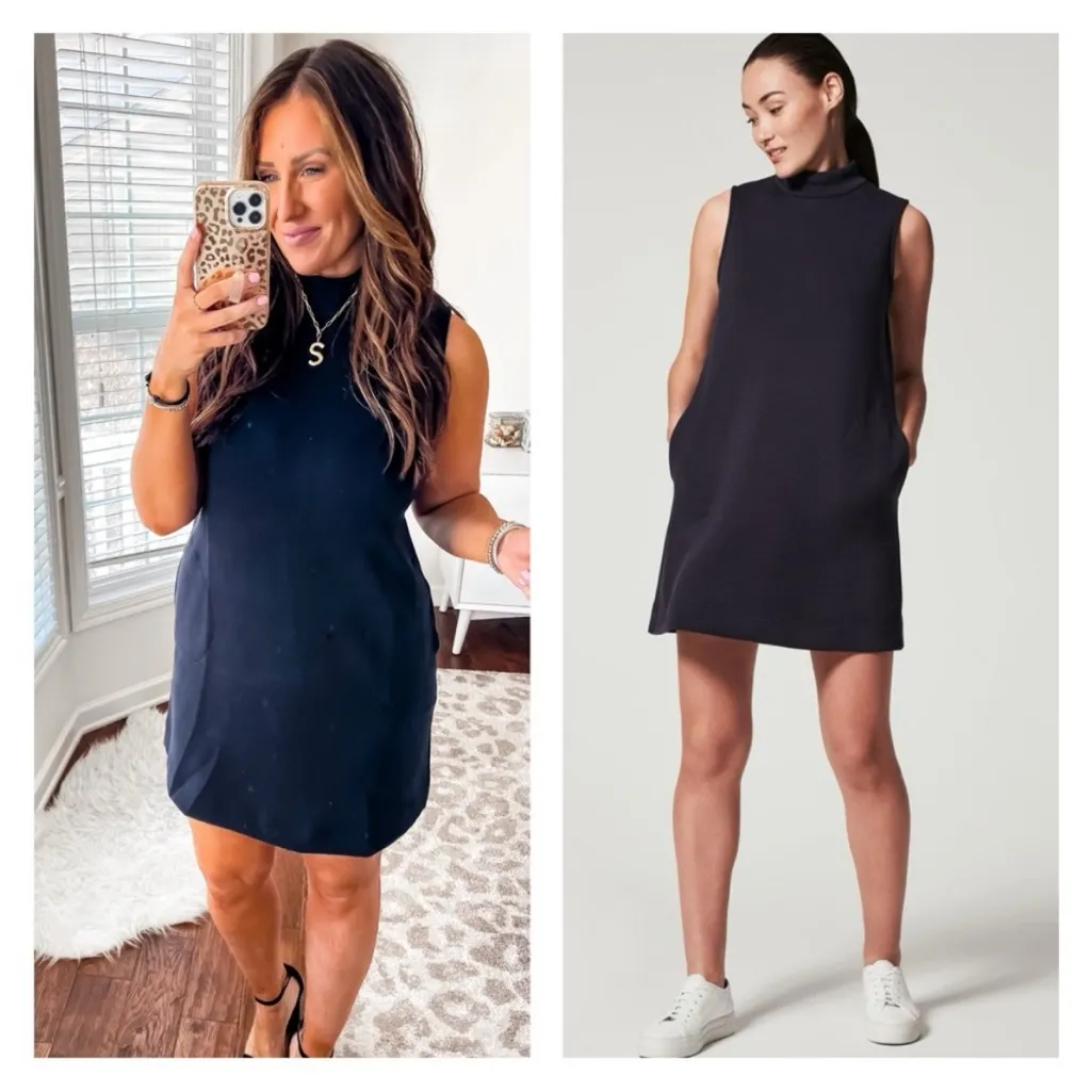 Spanx Air Essentials Mock Neck Dress in Black Size Large - Image 2