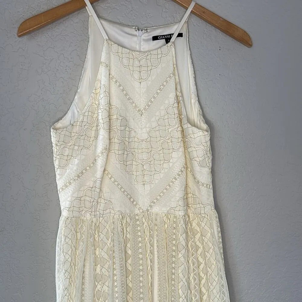 Gianni Bini Ethereal Beach Bride Halter Dress Cream Gold Maxi Fairy Bridal Party - Image 2