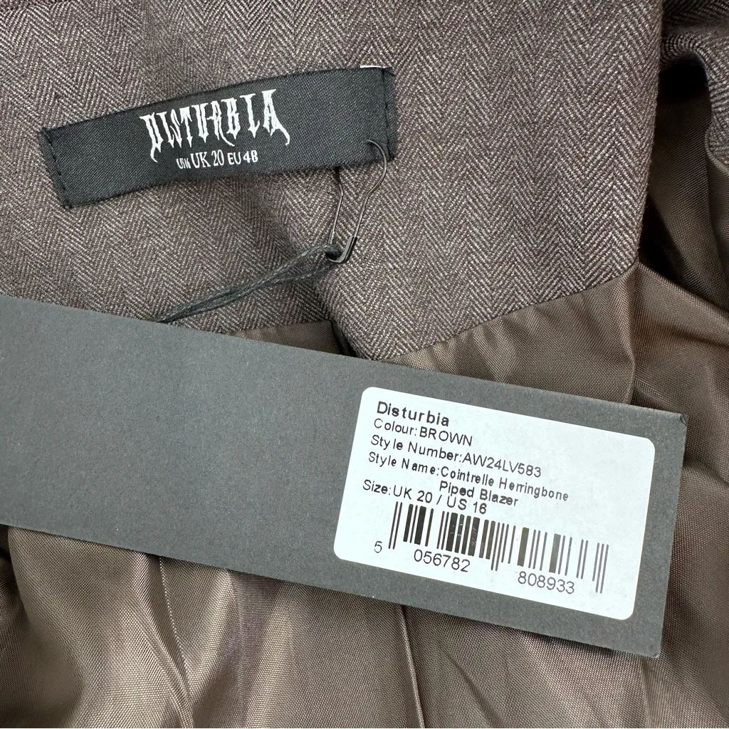Disturbia Cointrelle Herringbone Piped Blazer size 16 Long Sleeve NWT Collared Gray - Image 12