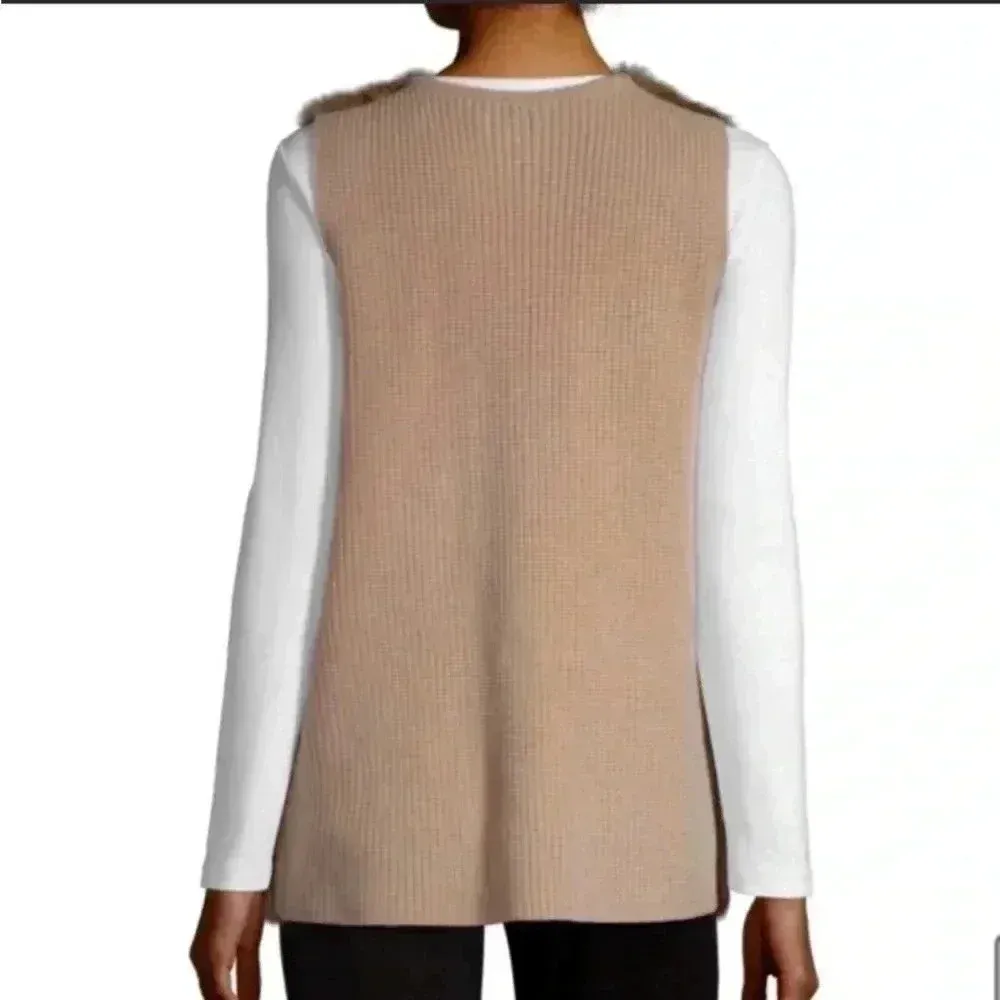 Faux‎ Fur Sleeveless Open Front Sweater Vest Pockets Size Small - Image 2