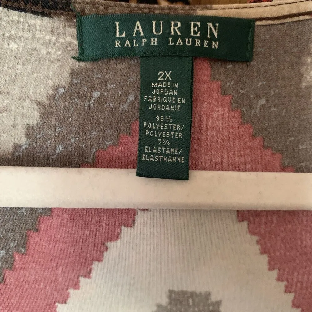 Lauren Ralph Lauren 2X Multicolor Boho Print Sleeveless Surplice Ruched Dress - Image 6