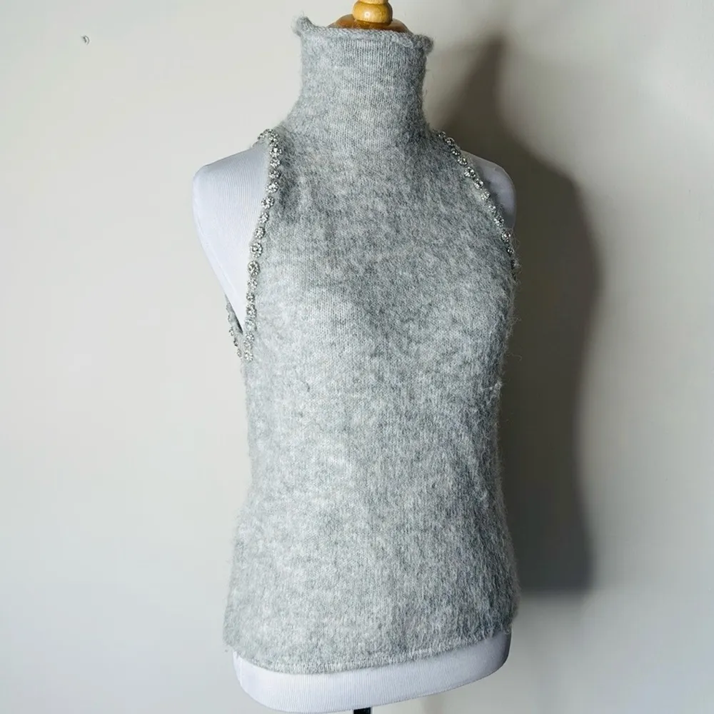 Zara Gray Rhinestone Trim High Neck Sweater Top - Image 6