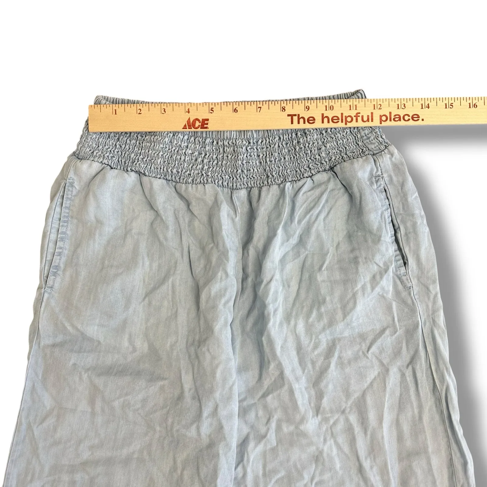 Dear John XS Wide Leg Pants Light Blue Smocked Waist Flowy‎ Summer Trousers - Image 3