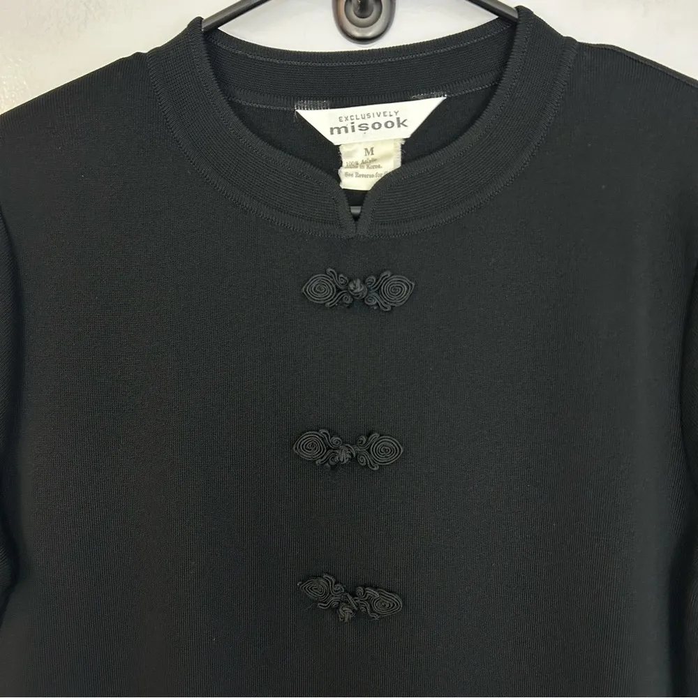 Misook Black Cheongsam Mandarin Collar Black Midi Dress Size M - Image 2