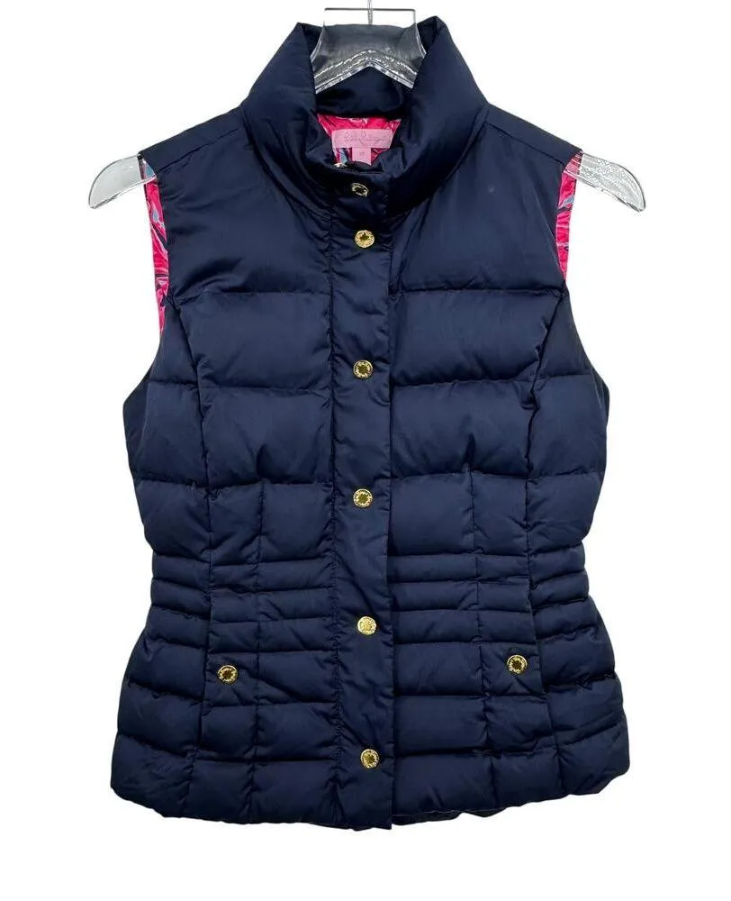 Lilly Pulitzer Isabelle puffer vest down filled XS zip front quilted navy blue - Image 3