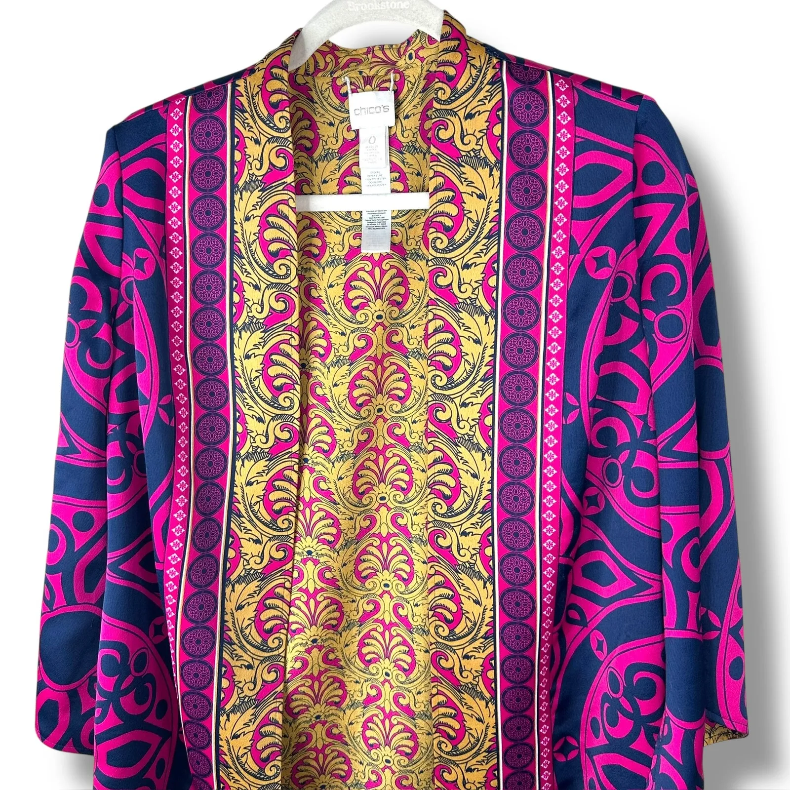 Chico's NWOT Satin Paisley Printed Reversible Open Front Kimono Duster Jacket - Image 4