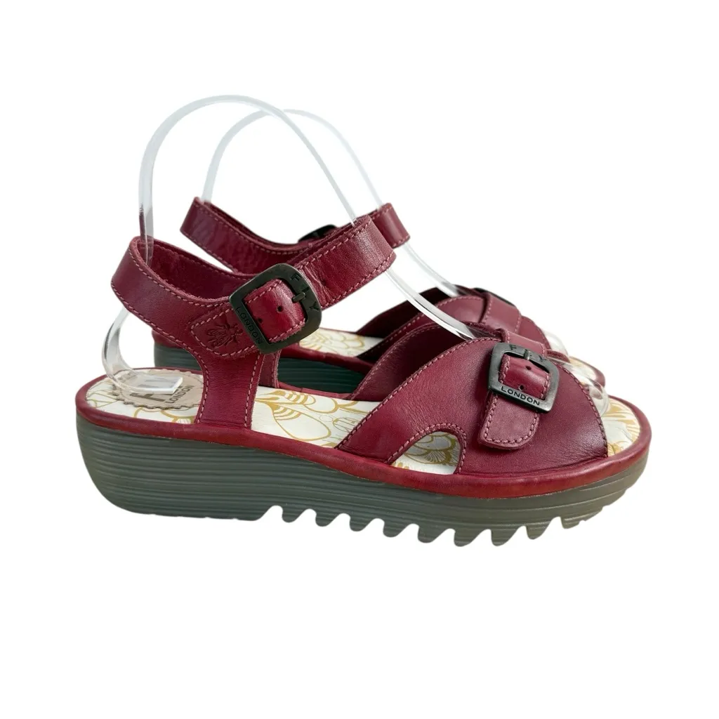 Fly London Emit Red Wedge Sandals Sz 37 - Image 2