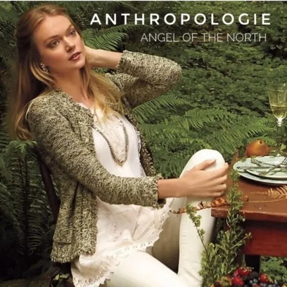 💕ANTHRO ANGEL OF THE NORTH💕 Fringed Cardigan (S) Green - Image 2