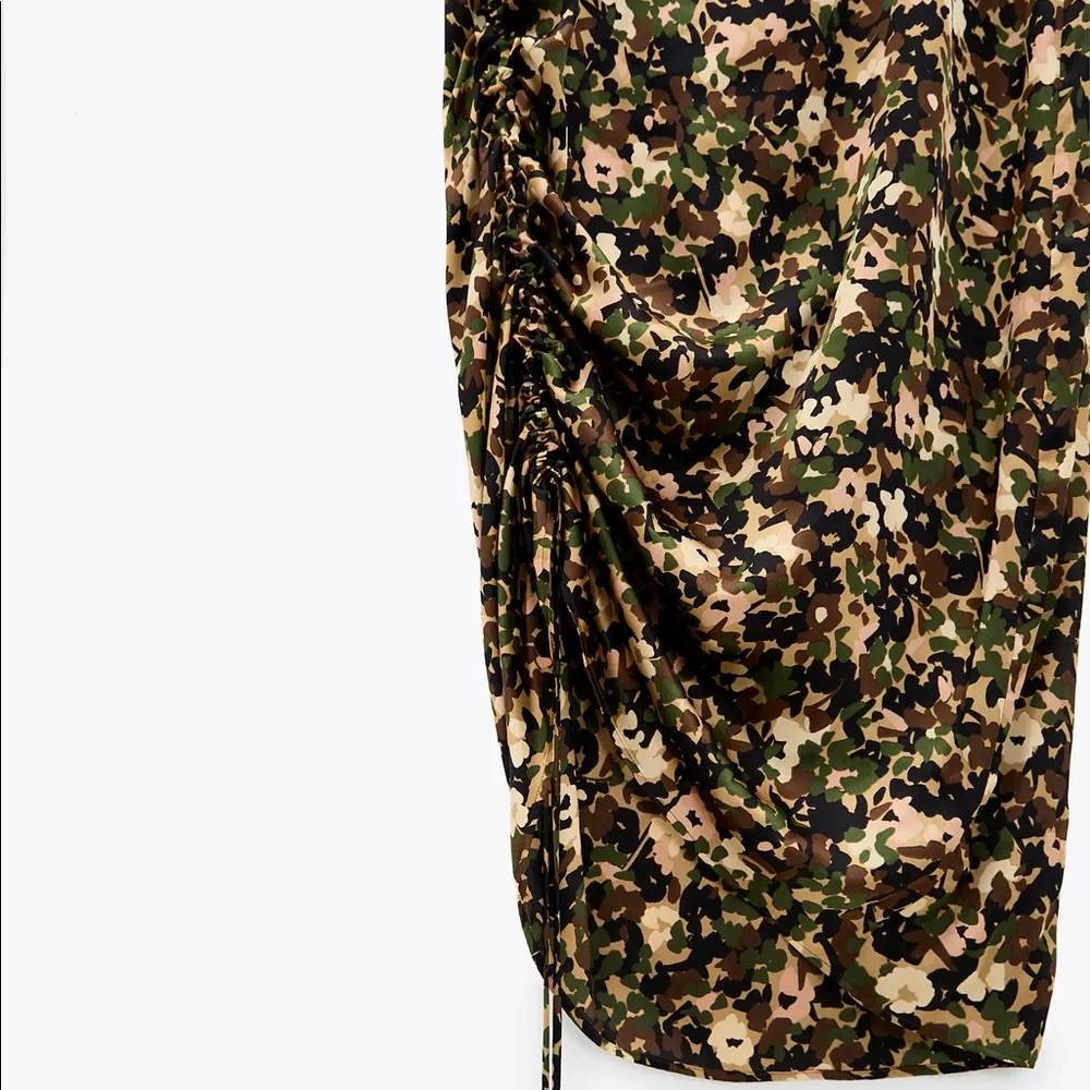 Zara CAMOUFLAGE PRINTED FLOWING MIDI SATIN DRESS w/Drawstring Size S NEW - Image 11