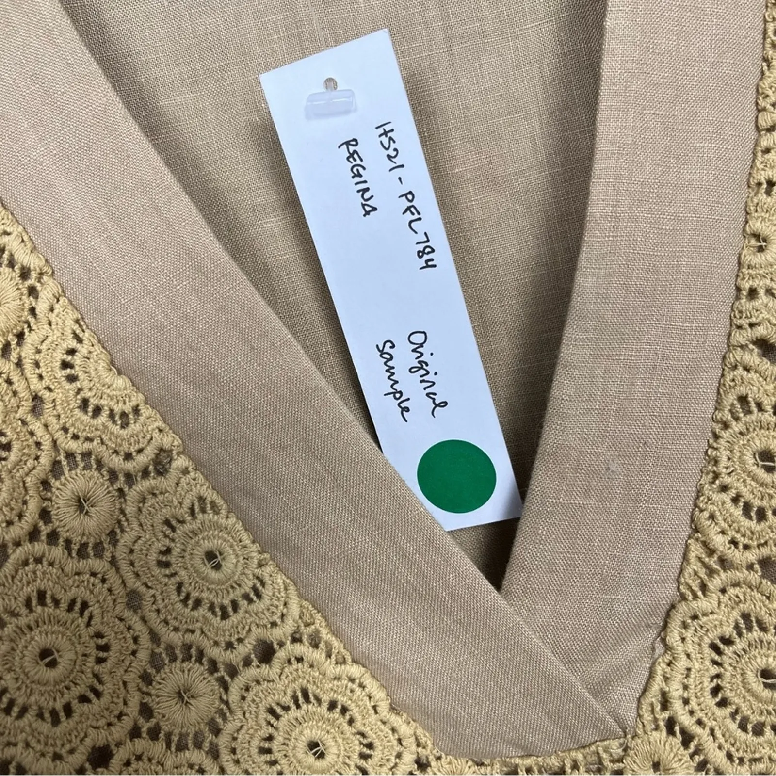 NWT Miguelina Regina Sample Linen Crochet Lace Blouse Waist Tie Camel Tan Size S - Image 6