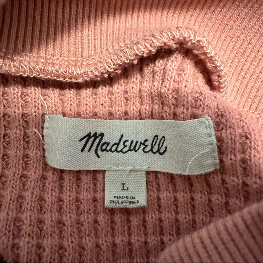 Madewell Waffle Knit Long Sleeve Crewneck Tee Women's Size Large Salmon Pink - Image 5