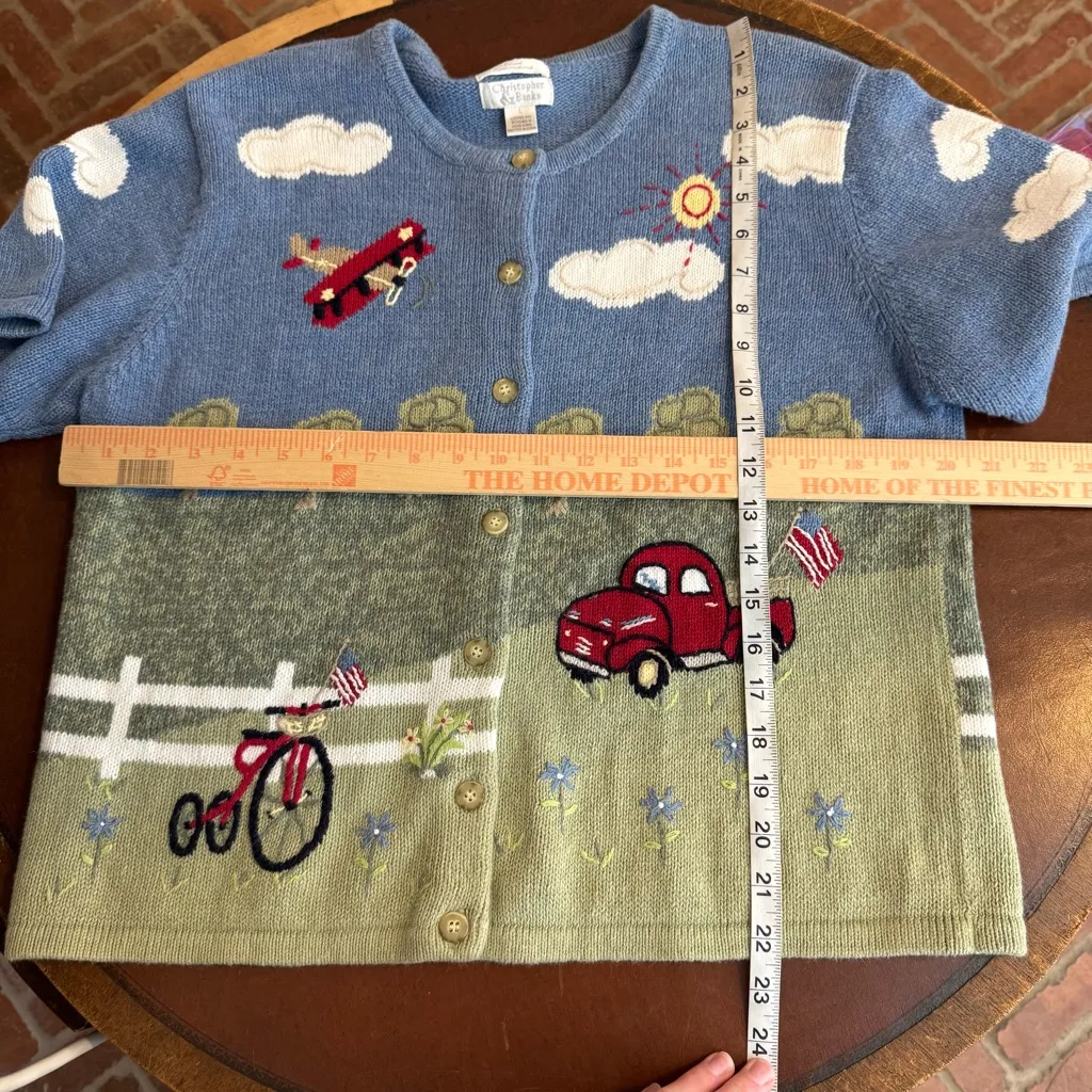 Christopher & Banks Vtg. Hand Embroidered Patriotic Novelty Short Sleeve Sweater Blue Size L - Image 6