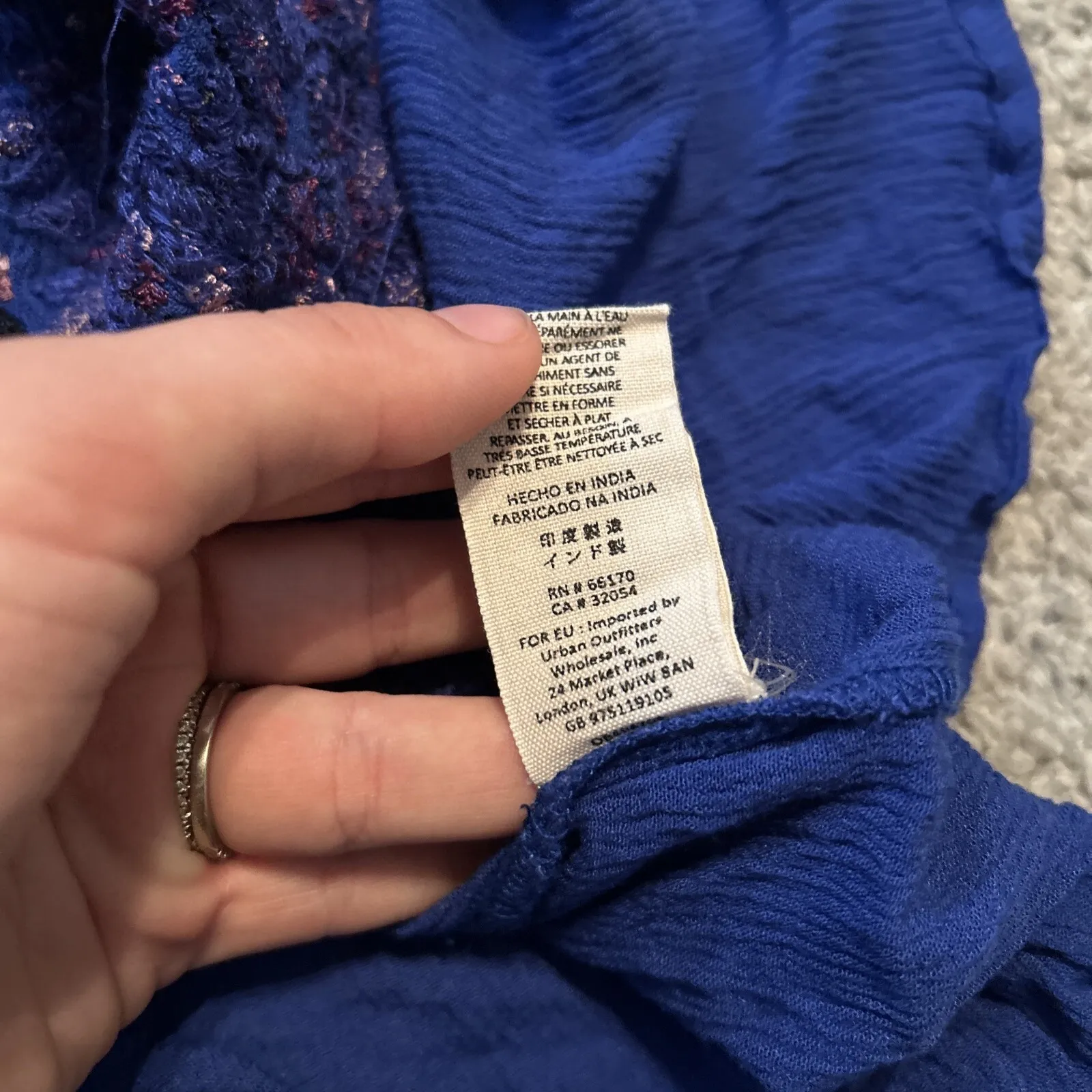 Free People Dress Blue Bohemian Kimono Sleeve w/ Floral Embroidery Size S - Image 9