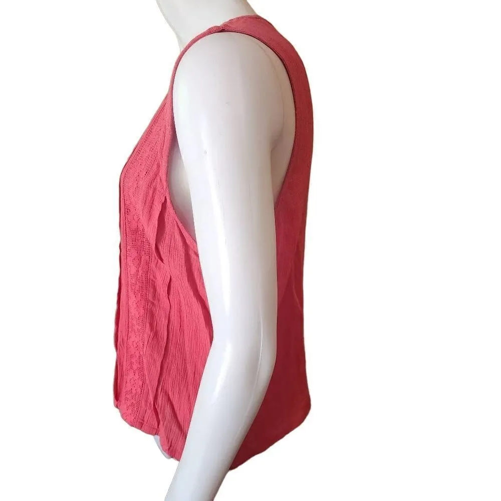 Kimchi Blue Pink Lace & Button Back Tank Top (L) - Image 4