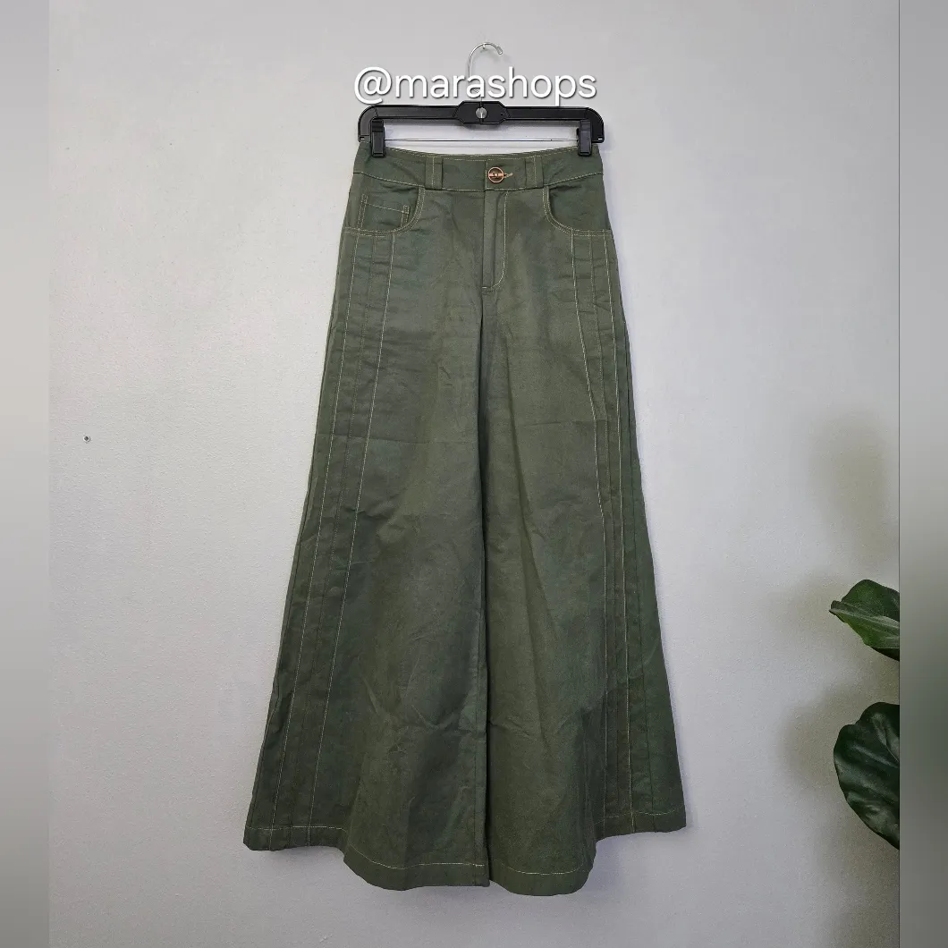 Sitka Semsch Palazzo Green Cotton Pants Size 0 - Image 4