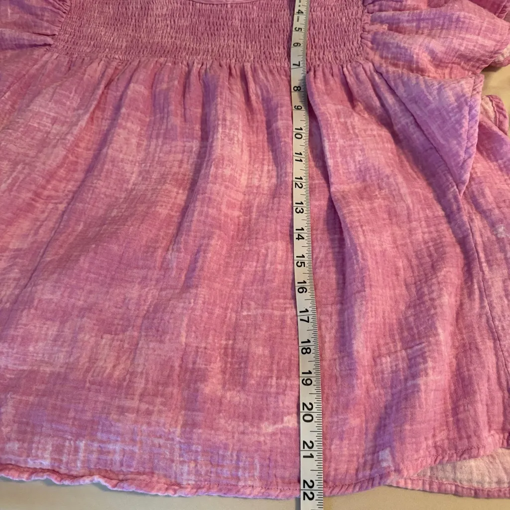 Lularoe Maddy Womens Size L Purple Tie Dye Gauze Flutter Sleeve Smocked Top - Image 8
