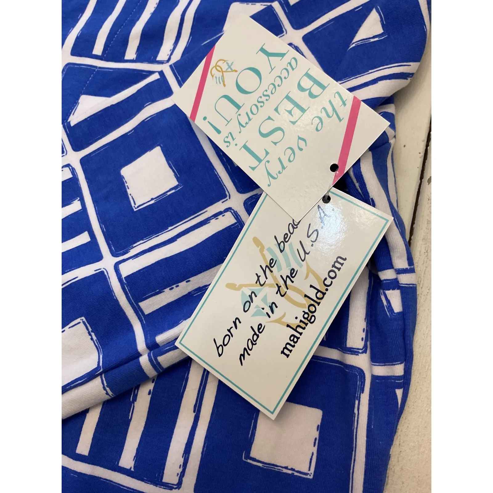 Mahi Gold Blue White Geometric Print V Neck Long Sleeve Tunic Dress X Large. NWT Size XL - Image 8