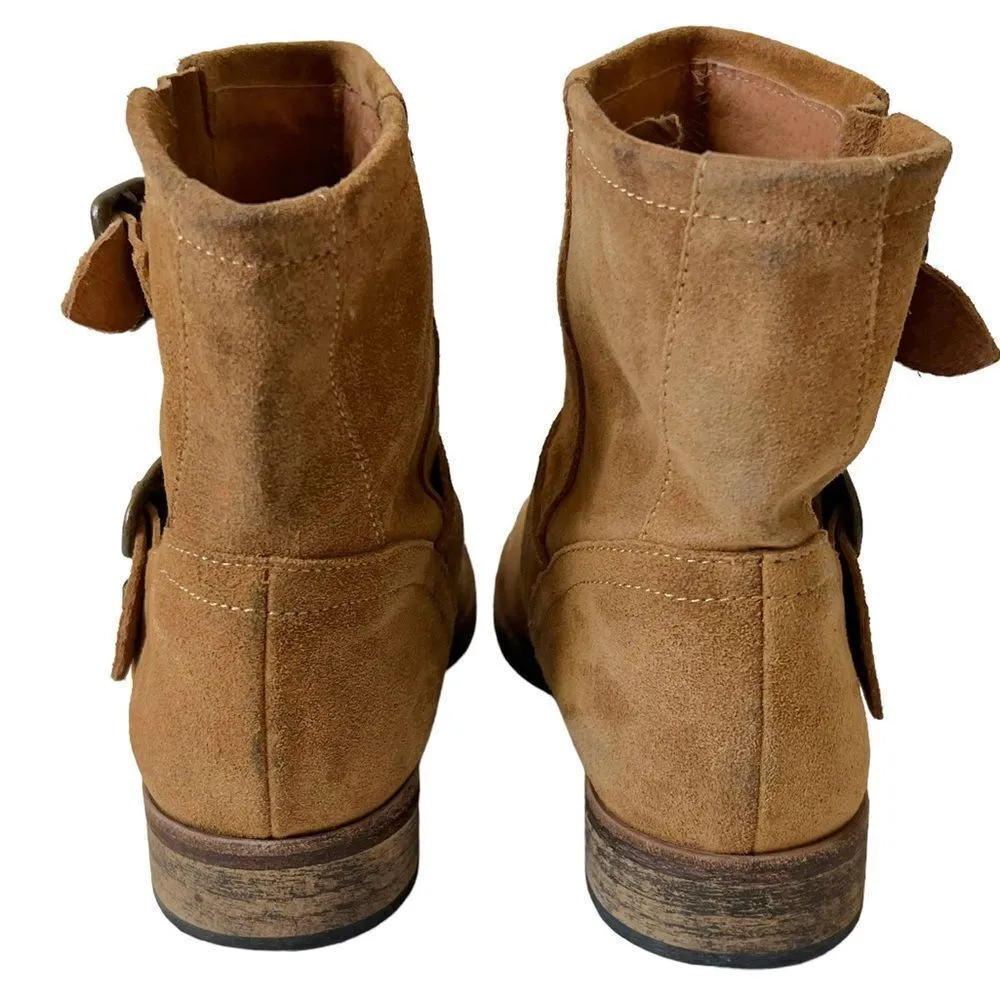 SAKS FIFTH AVENUE ITALY 10022 SHOES CAMEL SUEDE ANKLE BUCKLE BOOTS - Image 11