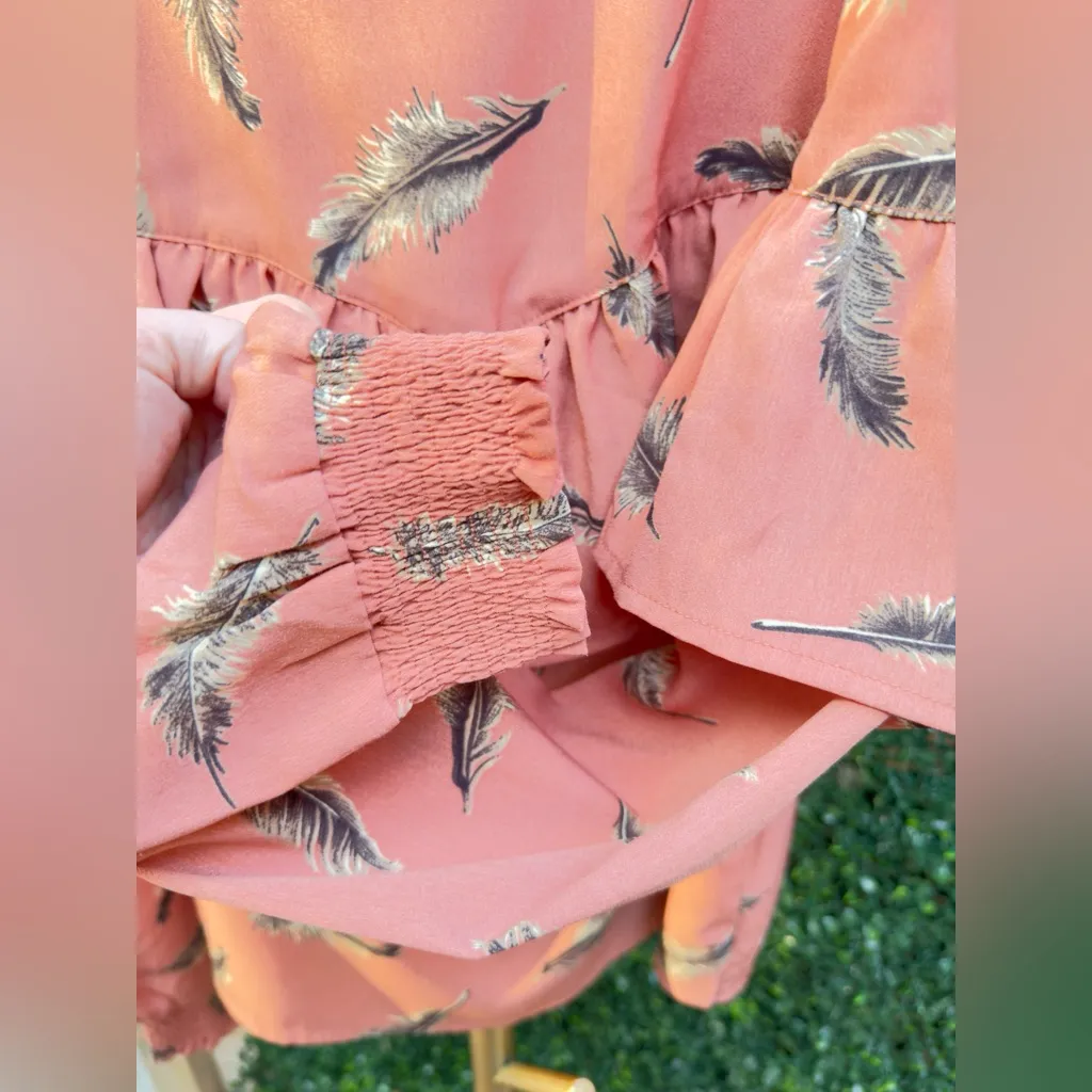 Lost and Wander Orange Ruffle Feather Top Size Small Black - Image 4