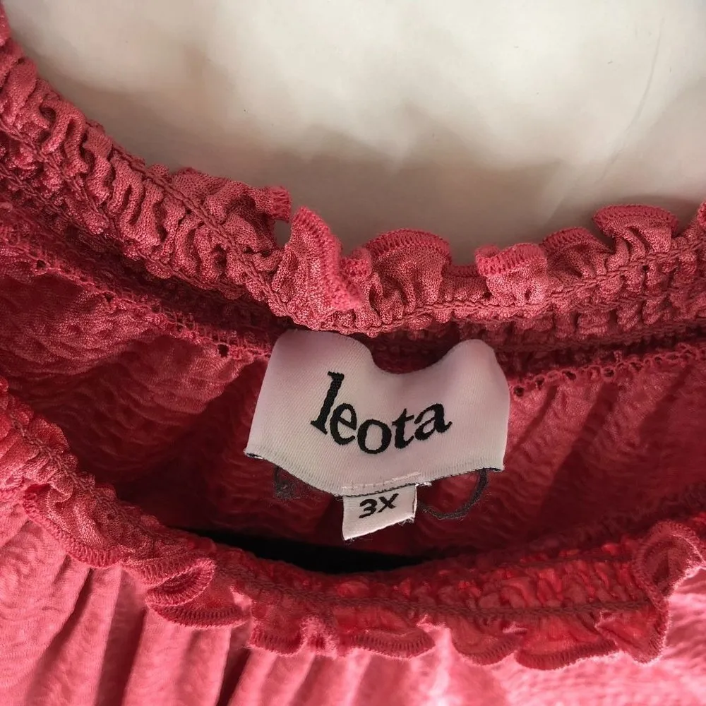 Leota Womens Midi Dress Crinkled Jersey Smocked Mock Neck and Waist Pink 3X - Image 6