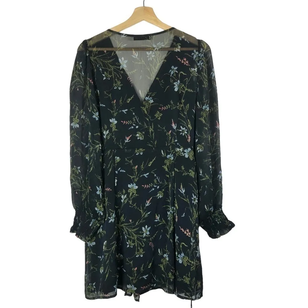 Boutique Reference Navy Blue Floral Long Sleeve Wrap Mini Dress L Size L - Image 2