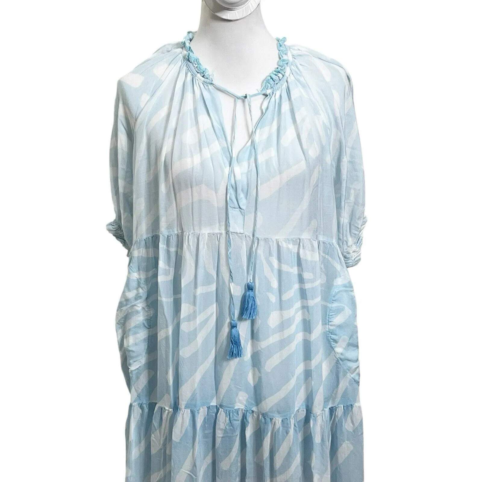 Oliphant Ruffle Collar Zebra Print Maxi Dress Women’s Size Small Ombré Blue Cott - Image 3