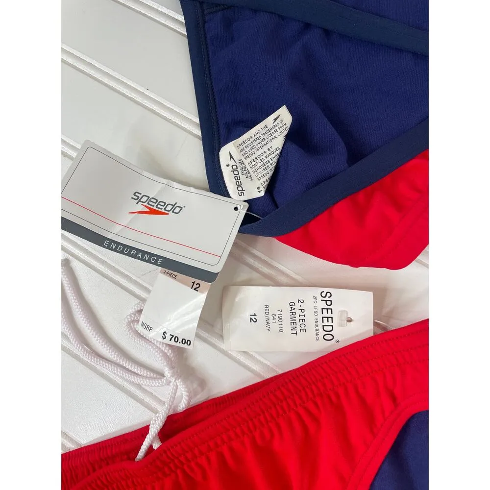 NWT Speedo Lifeguard Flyback 2-Piece Swimsuits Orange & Navy Beach Surf 12 - Image 3