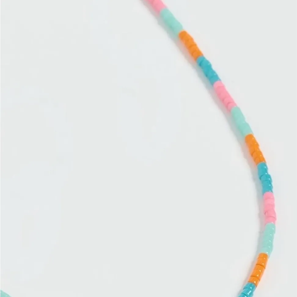 GORJANA Miami Gigi Glass Beaded Stripe Necklace 18K Gold Plated Orange Aqua Pink - Image 5